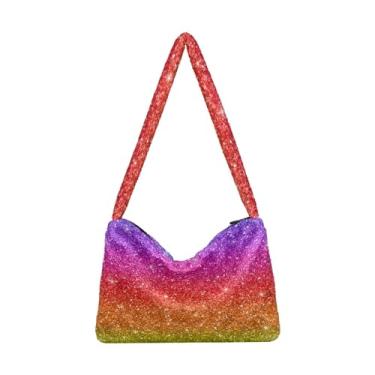 Imagem de Bolsa de ombro de pelúcia com bandeira americana, bolsas femininas, bolsa feminina para uso ao ar livre, Glitter colorido arco-íris, One Size
