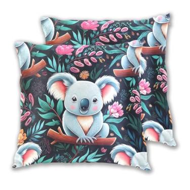 Imagem de Joitme Lindas capas de almofada coalas flores coloridas conjunto de 2 capas de almofadas decorativas divertidas para sofá, 45 x 45 cm, 2 peças