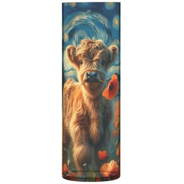 Imagem de Noite estrelada highland gado floral cilindro vasos de flores para centros de mesa vaso de flores grande personalizado bonito floral decoração de casa estética, 30 cm x 9,9 cm