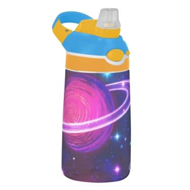 Imagem de Garrafa de água esportiva infantil vibrante Planets Space para escola, 473 ml Tritan garrafa de água de 473 ml com canudo, copo infantil reutilizável à prova de vazamento, alça de transporte