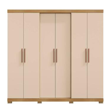 Imagem de Guarda-roupa 6 Portas 4 Gavetas sem Espelho Valley Carvalho/Americano/Off White