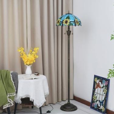 Imagem de Luminária de chão Tiffany, com cúpula de vitral, estilo vintage, dupla, para sala de estar, quarto ou escritório, iluminação brilhante, decoração rústica de canto, bronze, para leitura, com