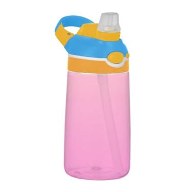 Imagem de Garrafa de água esportiva infantil Tritan de 473 ml com tampa de palha, garrafa de água portátil para escola, copo infantil reutilizável de 473 ml, alça de transporte, rosa rosa gradiente