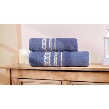 Imagem de kit 2 Toalha de Banho Banhão Romance Jacquard Algodão 100%, 80x150cm, Alta Absorção, Pré-Lavada, Pré-Encolhida (JEANS)