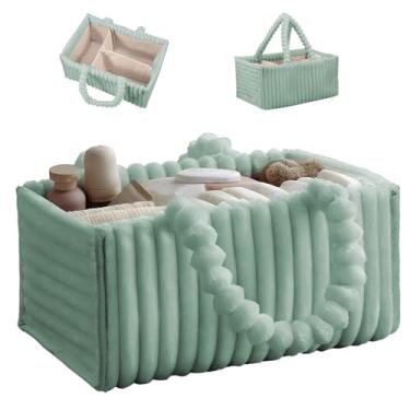 Imagem de Tcwhniev Organizador de fraldas para recém-nascidos, organizador portátil para troca de fraldas, cesta de armazenamento de berçário para meninos e meninas recém-nascidos (verde)