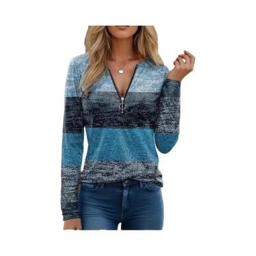 Imagem de Camiseta Feminina De Manga Longa Com Zíper E Decote Em V, Estampa De F