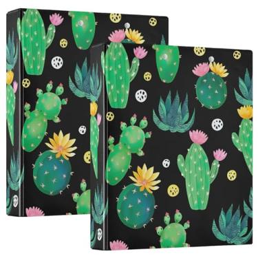 Imagem de Fichários com 3 anéis de cactos verdes e suculentas, 3 polegadas, 200 folhas, 3 pastas de anel, 31,5 x 27 x 6 cm, pacote com 2