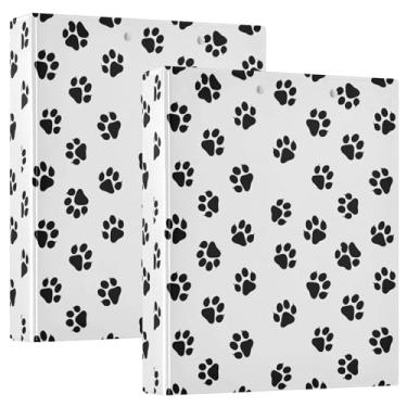 Imagem de Fichários de 3 anéis brancos com estampa de pata de cachorro preto, 3 polegadas, 200 folhas, pastas de desenho animado, caderno, fichário de receita de anel redondo, 31,5 x 27 x 6 cm, 1 pacote