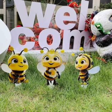 Imagem de JGZTJXNK 3 peças de decorações ao ar livre, lindos enfeites de abelha pequena, para jardim, pátio ao ar livre, gramado e vasos de plantas (3)