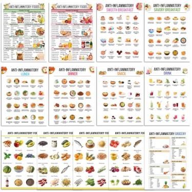 Imagem de iyouthlife Lista de alimentos antiinflamatórios com 13 peças, dieta anti-inflamatória e folheto de plano de ação, mercearia nutricional, guia de receitas para iniciantes, pôster de saúde intestinal