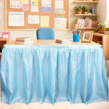 Imagem de Saia de mesa pastel de 2,5 m para mesa de professores, decoração de sala de aula, resistente a amassados, plissada, para jardim de infância, pré-escola, escritório, festa de aniversário (estilo 4)