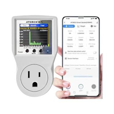 Imagem de Tomada Inteligente Tuya WiFi 16A Com Voltímetro, Amperímetro E Monitor