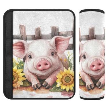 Imagem de Joitme Capa de cinto de segurança de girassol fofo Piggy em flanela de poliéster macio, capa ajustável para cinto de segurança de carro, capas de cinto de segurança para crianças
