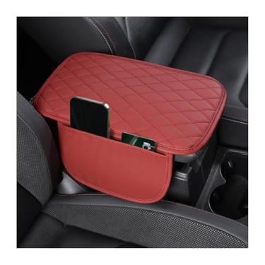 Imagem de FALVFUN Capa de console central de carro, almofada de couro para descanso de braço de veículo com 2 sacos de armazenamento, protetor de console central automotivo à prova d'água, universal para