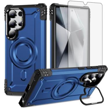 Imagem de Furiet Capa de celular para Samsung Galaxy S24 Ultra 5G com protetor de tela de vidro temperado, amortecedor rígido de 2 camadas, carregamento sem fio, suporte Magsafe, silicone macio, híbrido para