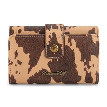 Imagem de Montana West Carteiras pequenas femininas com três dobras com bloqueio de RFID, carteira feminina para cartão de crédito, carteiras de viagem ocidentais com janela para identidade, Estampa de vaca