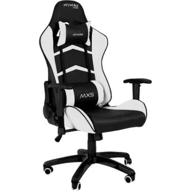 Imagem de Cadeira Gamer Mymax Mx5, Até 150KG, Almofadas, Ergonômica, Couro Sintético - Preto e Branco