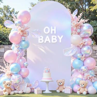 Imagem de Capa de fundo de arco branco e prata 2,5 m, capa de arco de casamento, pano de fundo elástico, festa de aniversário, arco colorido, elastano, balão, banquete, formatura, chá de bebê, decoração de