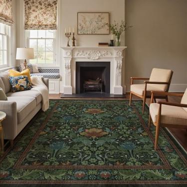 Imagem de Bavni Tapetes de área de 20 x 25 cm para sala de estar, microfibra lavável à máquina tapete floral vintage antiderrapante, tapete leve de pilha baixa para quarto, sala de jantar, escritório em casa