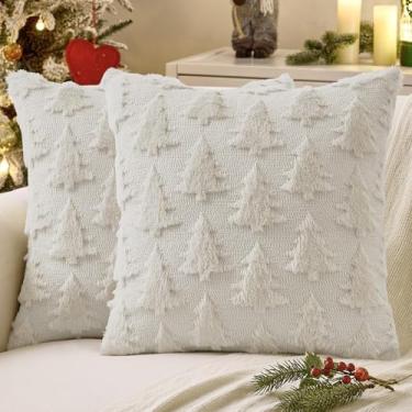 Imagem de MIULEE Conjunto de 2 fronhas decorativas para árvore de Natal, 40,6 x 40,6 cm, 2 fronhas de lã sintética de pelúcia branca creme para decoração de casa para sofá, sofá, cama, varanda e sala de estar