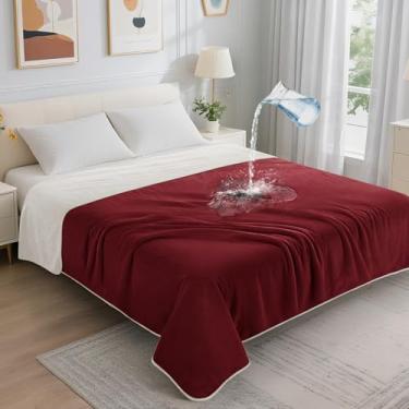 Imagem de LOOBANI Cobertor impermeável para cama: cobertor de cama de solteiro de flanela macia reversível 152 cm x 203 cm, cobertor de cachorro à prova de vazamento à prova de derramamento para sofá, proteção