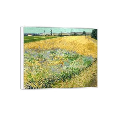 Imagem de BMZFYBS Vincent van Gogh Famosa pintura em tela de arte de parede pronta para pendurar. Campo de trigo. Imagem em moldura branca para decoração de sala de estar 70 x 85 cm 27 x 33 pol