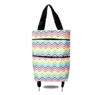 Imagem de Carrinho dobrável portátil, carrinho de compras, carrinho leve com rodas, carrinho de mão doméstico, trailer pequeno - 46 * 41 * 27cm(Cor listrada)