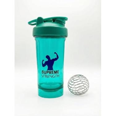 Imagem de Supreme Strength Coqueteleira de proteína verde 680 g – copo misturador de academia à prova de vazamento para pré-treino e vitaminas, livre de BPA, pode ser lavado na lava-louças com bola de arame