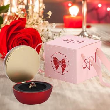 Imagem de Caixa de anel esférica com flor preservada anel rosa pingente colar caixa de brinco caixa de joias de veludo caixa de presente para dia das mães casamento aniversário aniversário