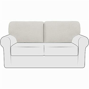 Imagem de Capas de encosto de sofá elástico nas costas de sofá com cordão, capas de almofada de substituição para sofá jacquard de lã polar (bege, esquerda + direita)