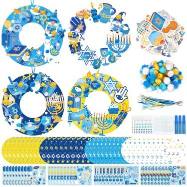Imagem de Bafeil 36 conjuntos de guirlanda de Hanukkah, kit de artesanato faça você mesmo, coroa de chanucá, enfeites de decoração, conjuntos de arte menorá velas hexagrama, adesivos em forma de estrela para