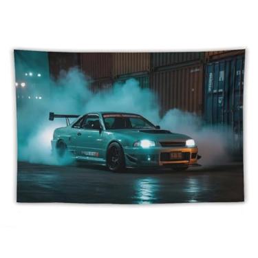Imagem de HouLaiZhe JDM Tapeçaria de carro Jdm Car R32 Wharf in Drift para pendurar na parede quarto decoração de casa tapeçarias estética piquenique decoração de parede arte de parede para dormitório sala de