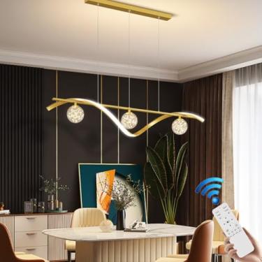 Imagem de Luminária pendente moderna de metal com intensidade regulável, lustre LED linear para ilha de cozinha, design criativo em formato de estrela com 4 lâmpadas e cúpula de vidro, ideal para rest