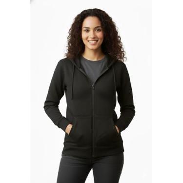 Imagem de Blusa De Frio Feminina Aberta De Ziper E Capuz Sem Estampa - Comércio 