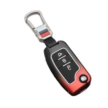 Imagem de Capa dobrável para chave de carro em liga compatível com Ford Focus 2 3 Ecosport C-Max S-Max Ka Mondeo Kuga Galaxy Fiesta Acessórios para chaveiro(Red)