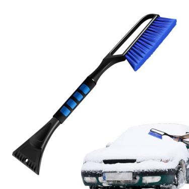 Imagem de Hamosky Escova de neve e raspador de gelo para para-brisa de carro, 60 cm, escova de neve com raspadores de gelo para para-brisa e janela de carro, cerdas azuis, alça de espuma antiderrapante