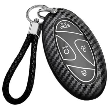 Imagem de Capa de chave de carro de fibra de carbono compatível com Hyundai Kona N-Line 2024/Elantra SEL 2024/IONIQ 6 2023 acessórios(B 7 BUTTON)