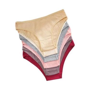 Imagem de Calcinhas De Algodão Listradas plus Size Para Mulheres, Pacote Com 6, 