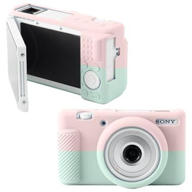 Imagem de Leayjeen Capa protetora de silicone compatível com câmera Sony Black Card ZV1-F, ZV1M2 Capa protetora de silicone macia, com capa de lente removível para fotografia (rosa gelatinosa verde)