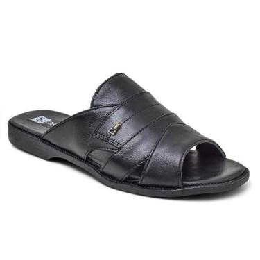 Imagem de Chinelo Sandália Masculina Couro Legitimo Granado Macio Leve Preto 408