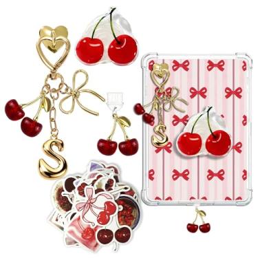 Imagem de JINGSEN Lindo conjunto de pingentes para Kindle, incluindo plugue de poeira tipo C/USB C, chaveiros cereja com gancho, pingentes compatíveis com Kindle/E-Reader/telefone (Red Cherries S)