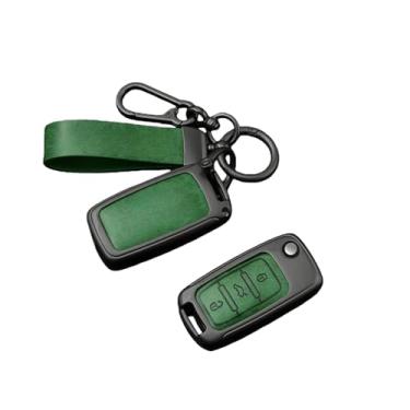 Imagem de Capa de liga de couro para chave remota de carro, compatível com vw polo tiguan passat b5 b6 b7 golf 4 5 6 mk6 jetta lavida, acessórios(A-green ring)