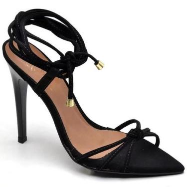 Imagem de Sandália Salto Alto em Couro Bico Folha Preto Ella's, 35, Feminino, Pr