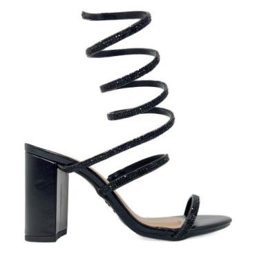 Imagem de Sandalia Feminina Aspiral Salto Bloco Grosso Alto Strass 147 - Mozione