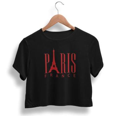 Imagem de Cropped Paris Blusa Feminina Torre Eiffel Camiseta Gola Careca 100% Al