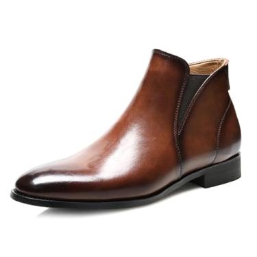 Imagem de Bota masculina Chelsea com zíper lateral casual confortável sem cadarço no tornozelo elegante couro sintético envernizado smoking sapato bico bico urbano bota masculina, Amarelo, 9