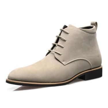 Imagem de Chelsea Botas masculinas de camurça, couro PU, cano baixo, botas casuais e formais, botas Oxford com cadarço e bico fino para homens, Off-white, 37