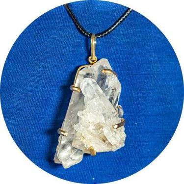 Imagem de Colar Drusa de Cristal Bruta Natural 45mm na Garra Dourada - Cristaisd
