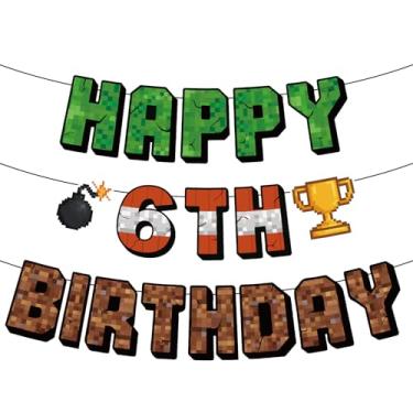 Imagem de SAVITA Banner Aniversário Pixelado, Pré-Montado Decoração Aniversário com Tema de Jogos Decoração de Parede para Pendurar para Crianças Meninos Festa em Casa Cenário Fotos (6º)