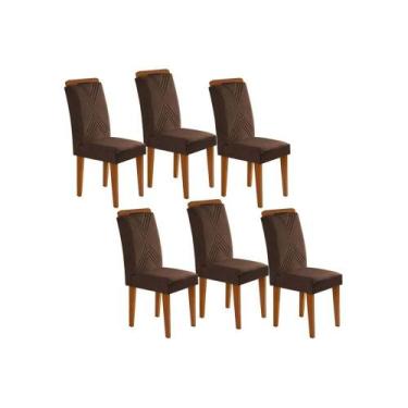 Imagem de Cadeira Sala de Jantar Amsterdã Kit 6 Un Imbuia - Veludo Marrom - Rufa